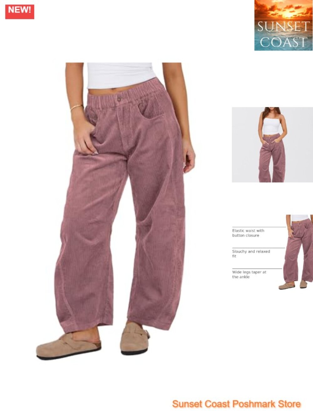 Corduroy Barrel Pants Elastic Waist Wide Leg Trousers